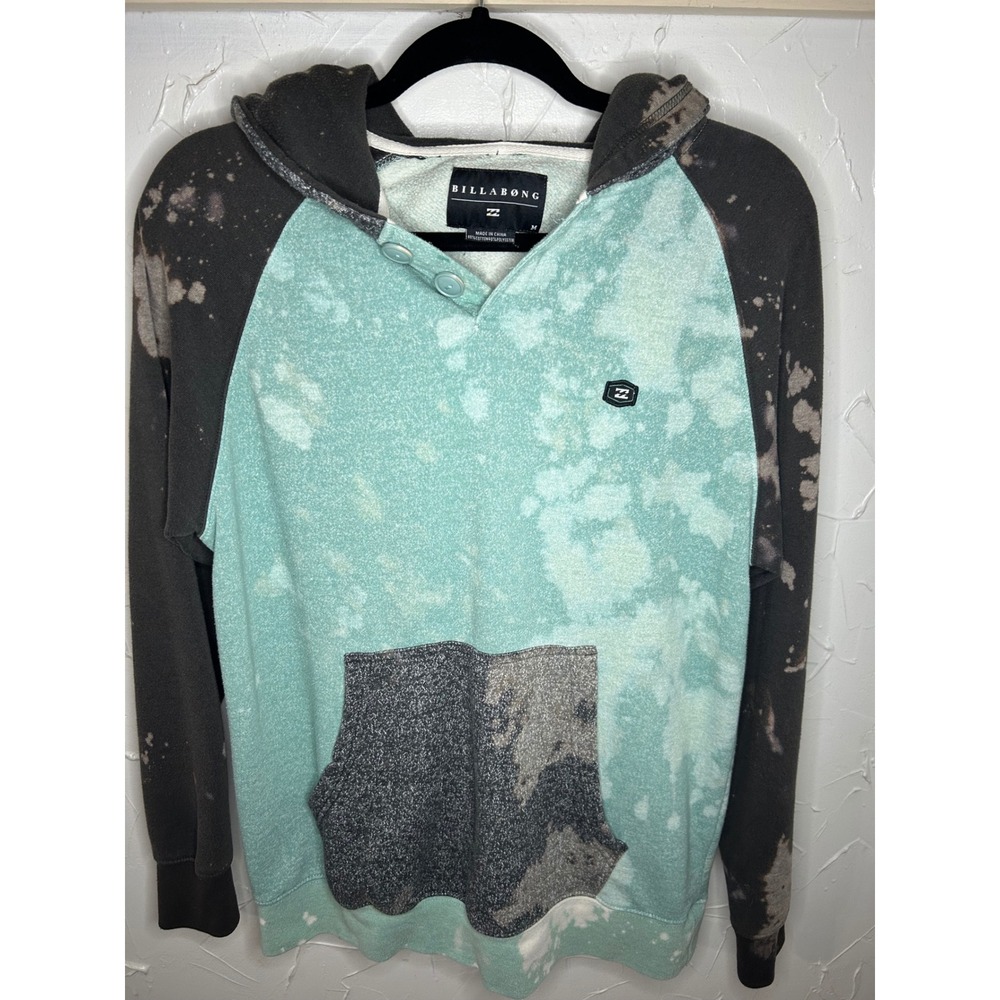 Billabong Mens‎ Hoodie Pullover Bleach Dyed Raglan Long Sleeve Medium M